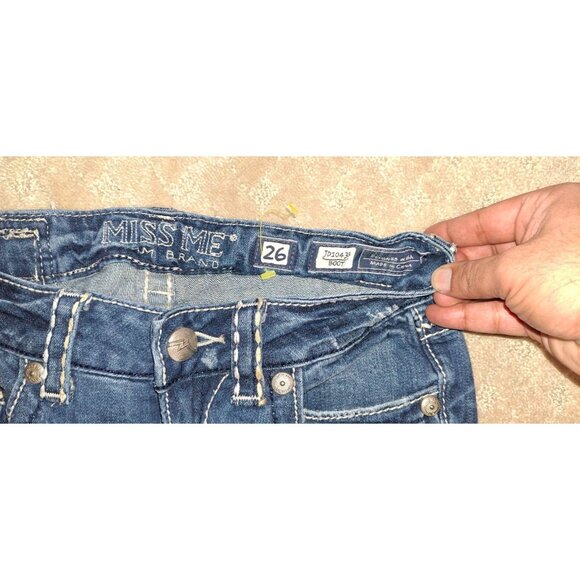 MissMe Jeans Women's Size 26x31 Boot Cut Dark Wash Bling Abstract Pocket JD10433 - Picture 2 of 4
